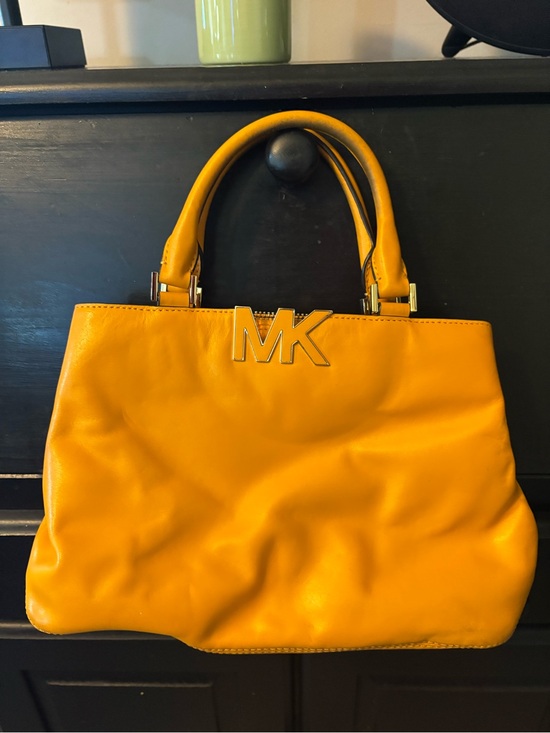 Michael Kors Handbags - Michael Kors Yellow Leather MK Top-Handle Satchel